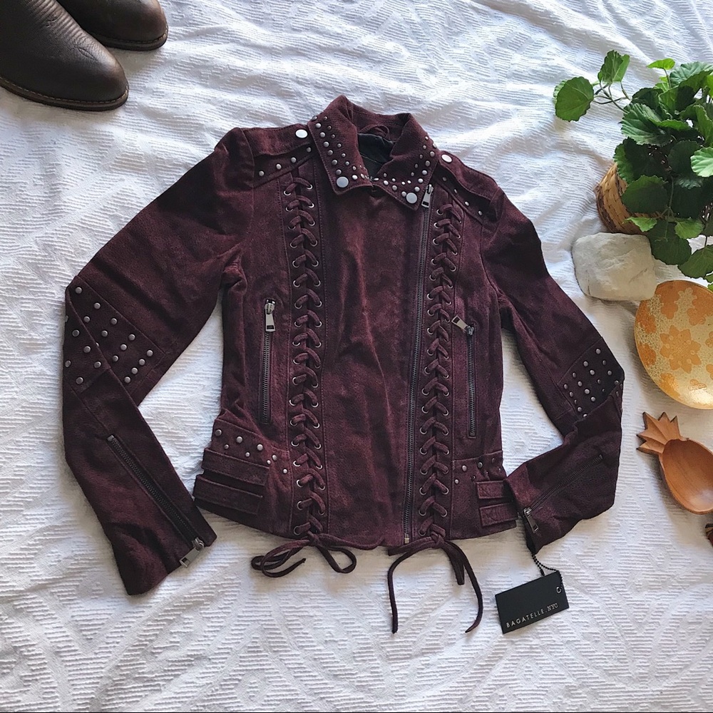 Bagatelle • Burgundy Western Suede Moto Jacket - Picture 2 of 8